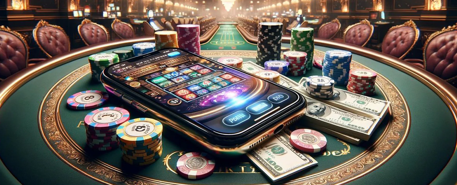 Dynamic Jiliok Casino background with bright lights and gaming elements